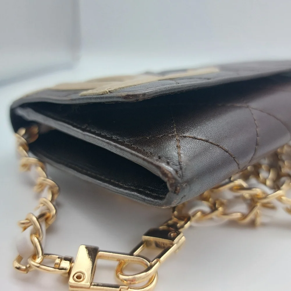 CHANEL Black & Tan Quilted Wallet-on-Chain with Gold Chain